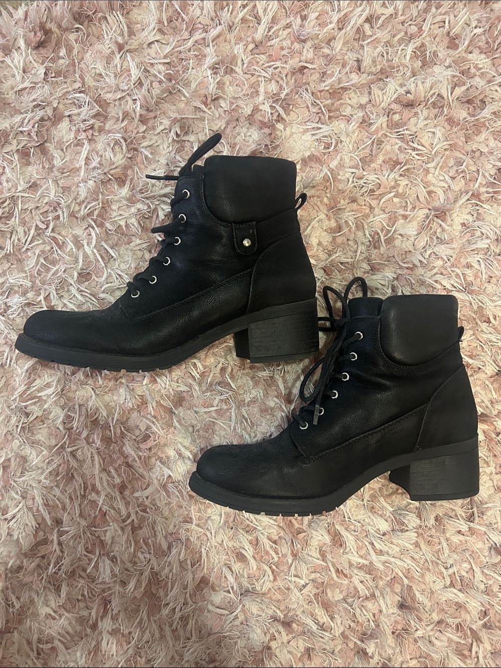 Women's Black Lace-Up Chunky Heel Ankle Boots